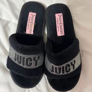 Juicy Couture Black Rhinestone Slide Slippers